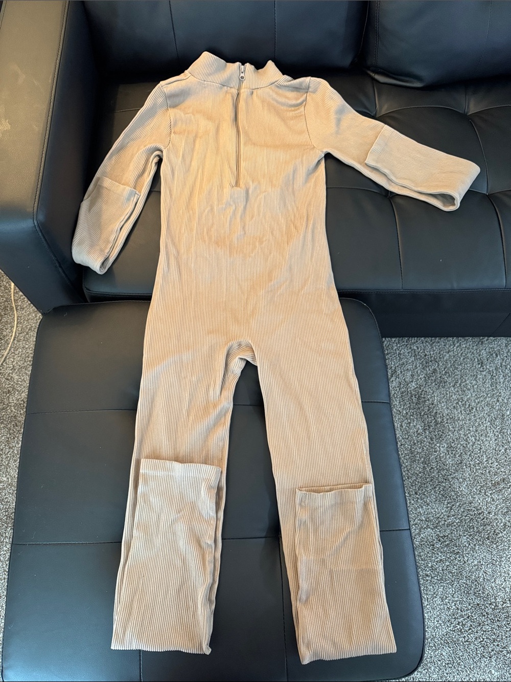 Forever 21 Beige Ribbed Long Sleeve Bodysuit